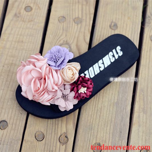 Chaussons Chauds Femme Antidérapant Livraison Gratuite Fleurs Mode Été Femme Plage Flats Semelle Épaisse Plates Pas Cher