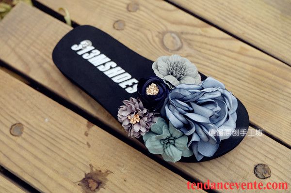 Chaussons Chauds Femme Antidérapant Livraison Gratuite Fleurs Mode Été Femme Plage Flats Semelle Épaisse Plates Pas Cher