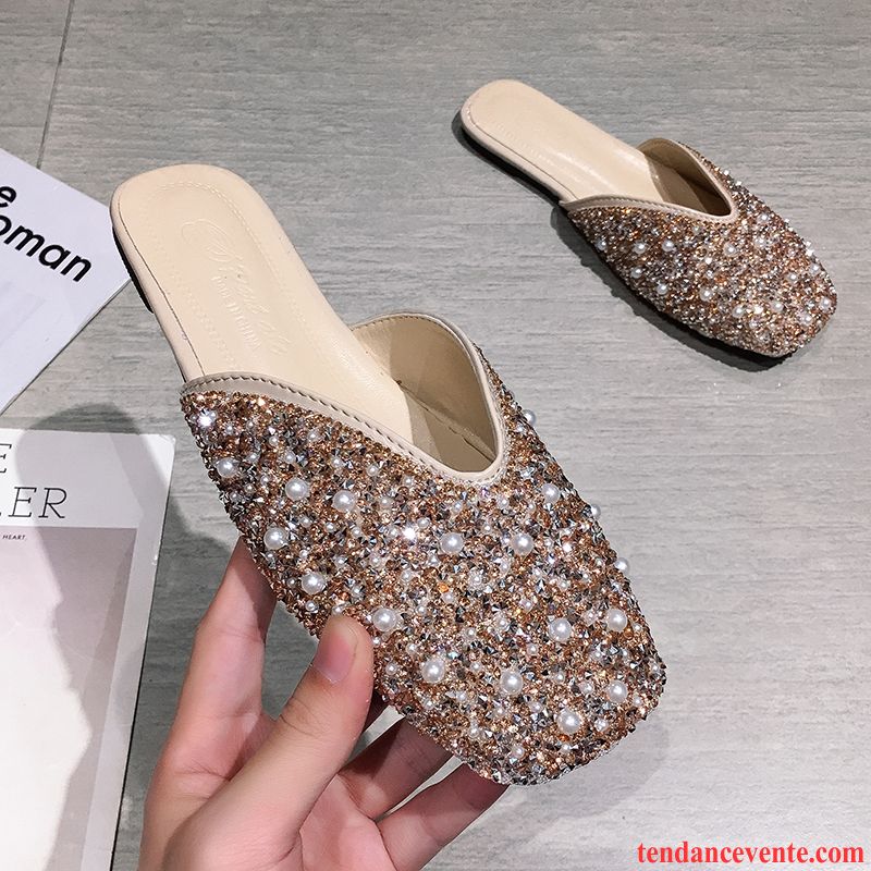 Chaussons Femme Arc Perle Imitation Strass Plates Printemps Mode Noir