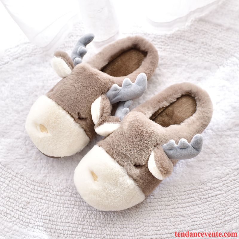 Chaussons Femme Chauds Dessin Animé Hiver Semelle Épaisse Homme Matelassé Gris