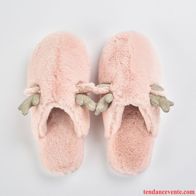 Chaussons Femme Chauds Plus De Velours Hiver Matelassé Semelle Épaisse Fantaisie Rose