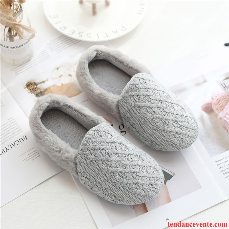 Chaussons Femme Chauds Printemps Semelle Doux Plus De Velours Matelassé Hiver Gris