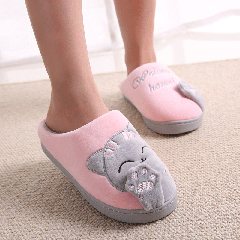 Chaussons Femme Fantaisie Chauds Hiver Chaussures En Coton Semelle Épaisse Matelassé Rose