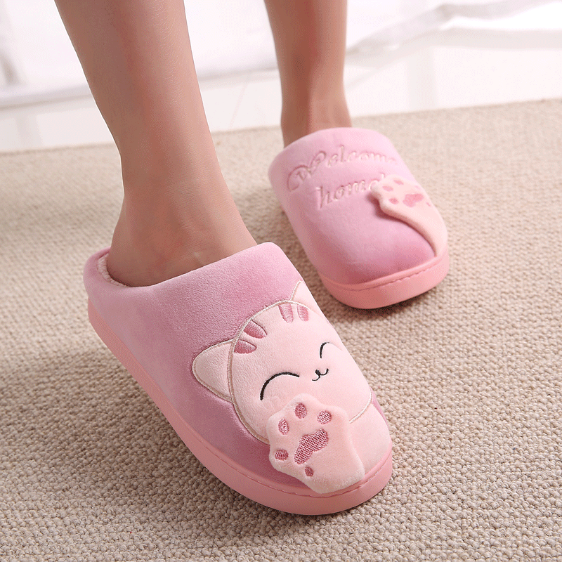 Chaussons Femme Fantaisie Chauds Hiver Chaussures En Coton Semelle Épaisse Matelassé Rose