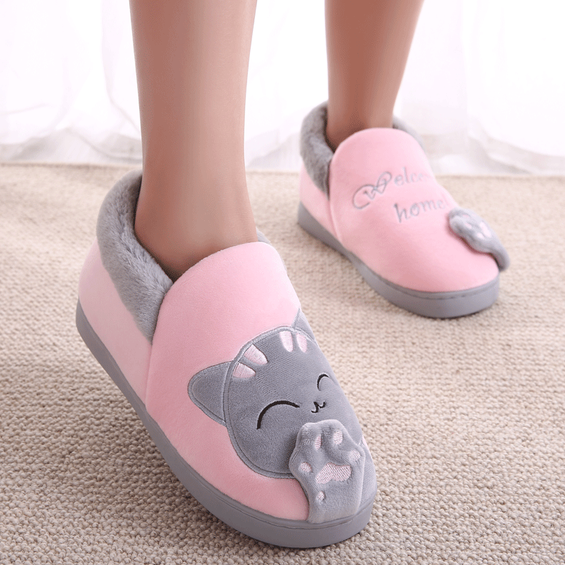 Chaussons Femme Fantaisie Chauds Hiver Chaussures En Coton Semelle Épaisse Matelassé Rose