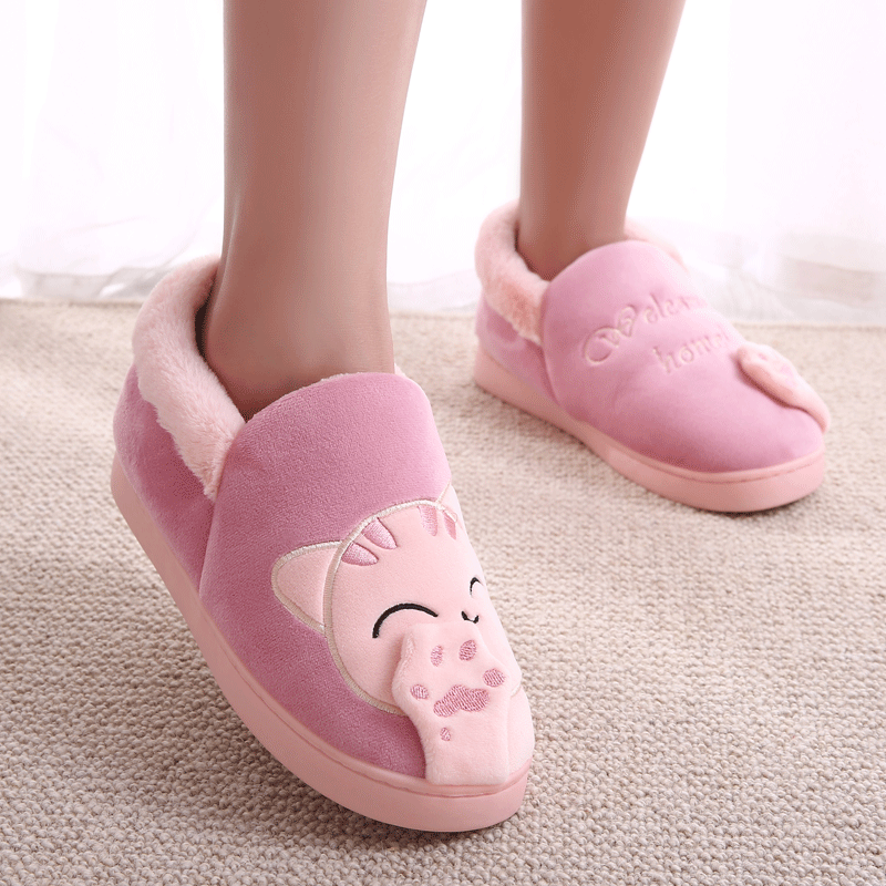 Chaussons Femme Fantaisie Chauds Hiver Chaussures En Coton Semelle Épaisse Matelassé Rose