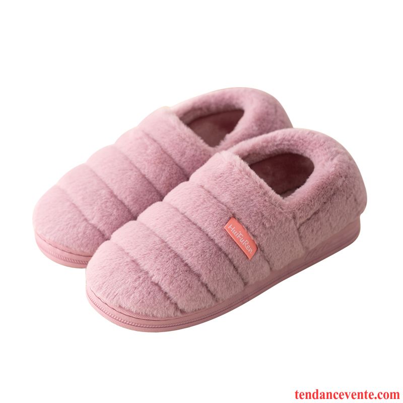 Chaussons Femme Fantaisie Plus De Velours Semelle Épaisse Homme Matelassé Chaussures En Coton Rose