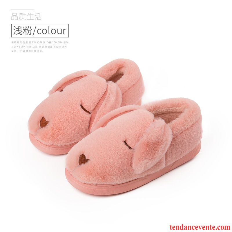 Chaussons Femme Hiver L'automne Matelassé Chauds Semelle Épaisse Rose