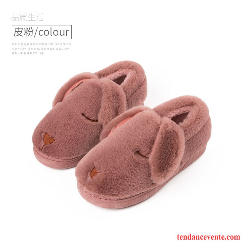 Chaussons Femme Hiver L'automne Matelassé Chauds Semelle Épaisse Rose