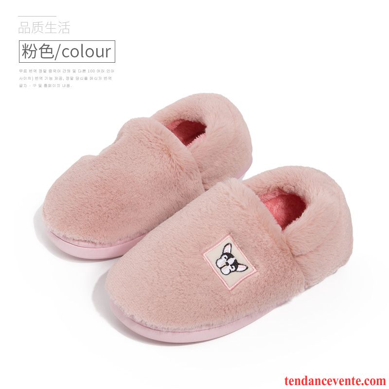 Chaussons Femme Hiver L'automne Matelassé Chauds Semelle Épaisse Rose