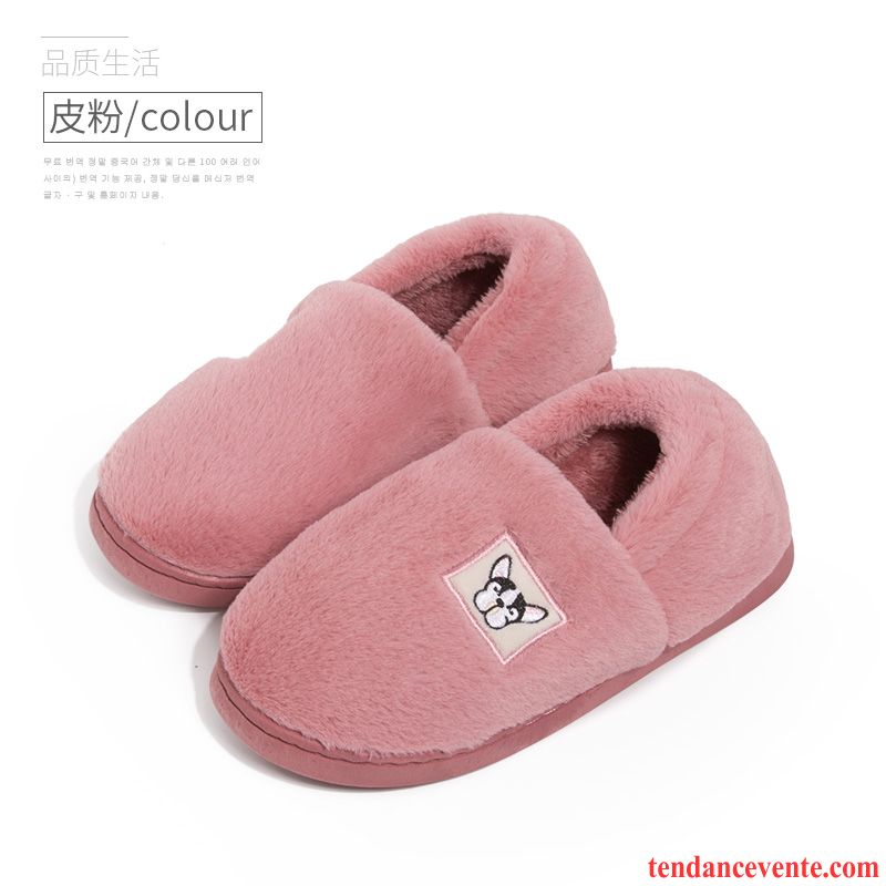 Chaussons Femme Hiver L'automne Matelassé Chauds Semelle Épaisse Rose