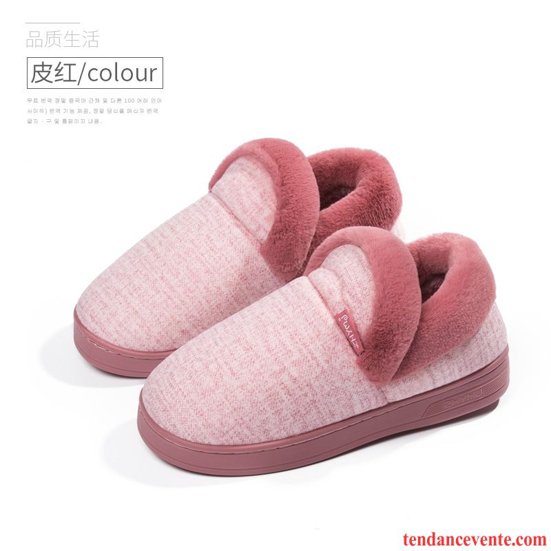 Chaussons Femme Hiver L'automne Matelassé Chauds Semelle Épaisse Rose