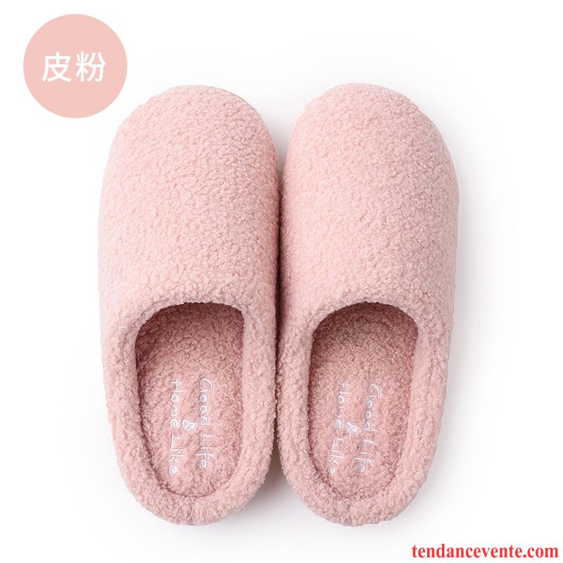 Chaussons Femme L'automne Matelassé Chauds Hiver Fantaisie Antidérapant Rose