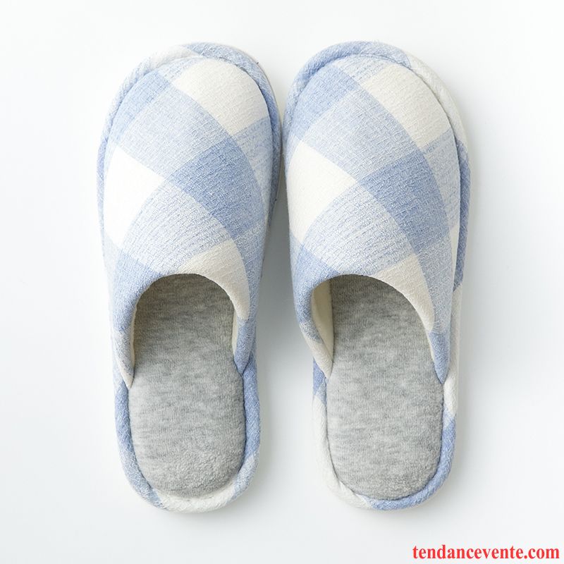 Chaussons Femme Matelassé Hiver Antidérapant Fantaisie Homme Bleu