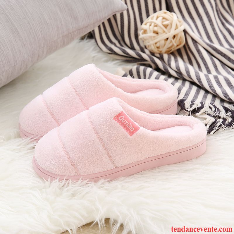 Chaussons Femme Matelassé Hiver Chauds Fantaisie Semelle Épaisse Homme Rose