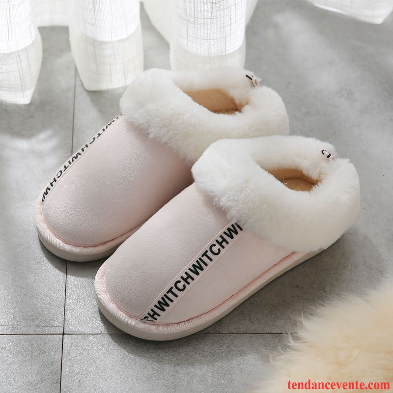 Chaussons Femme Matelassé Hiver Chauds Fantaisie Semelle Épaisse Homme Rose