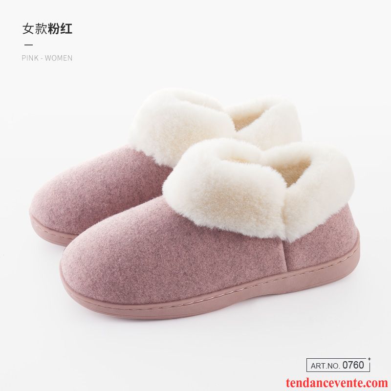 Chaussons Femme Matelassé Semelle Épaisse Plus De Velours Hiver Fantaisie Chauds Rose