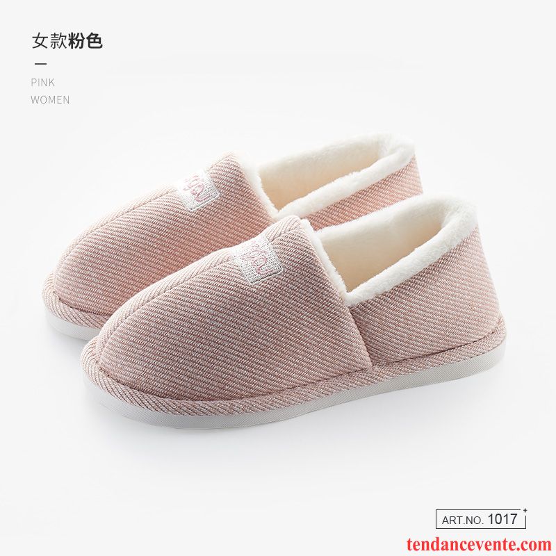 Chaussons Femme Matelassé Semelle Épaisse Plus De Velours Hiver Fantaisie Chauds Rose