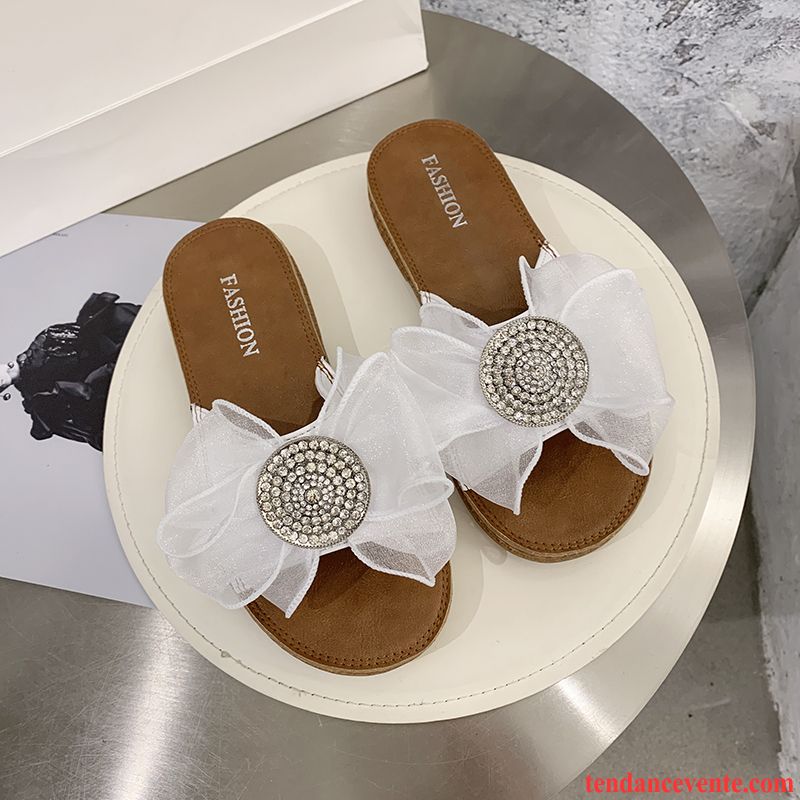 Chaussons Femme Plates Antidérapant Tendance Tous Les Assortis Mode Été Blanc