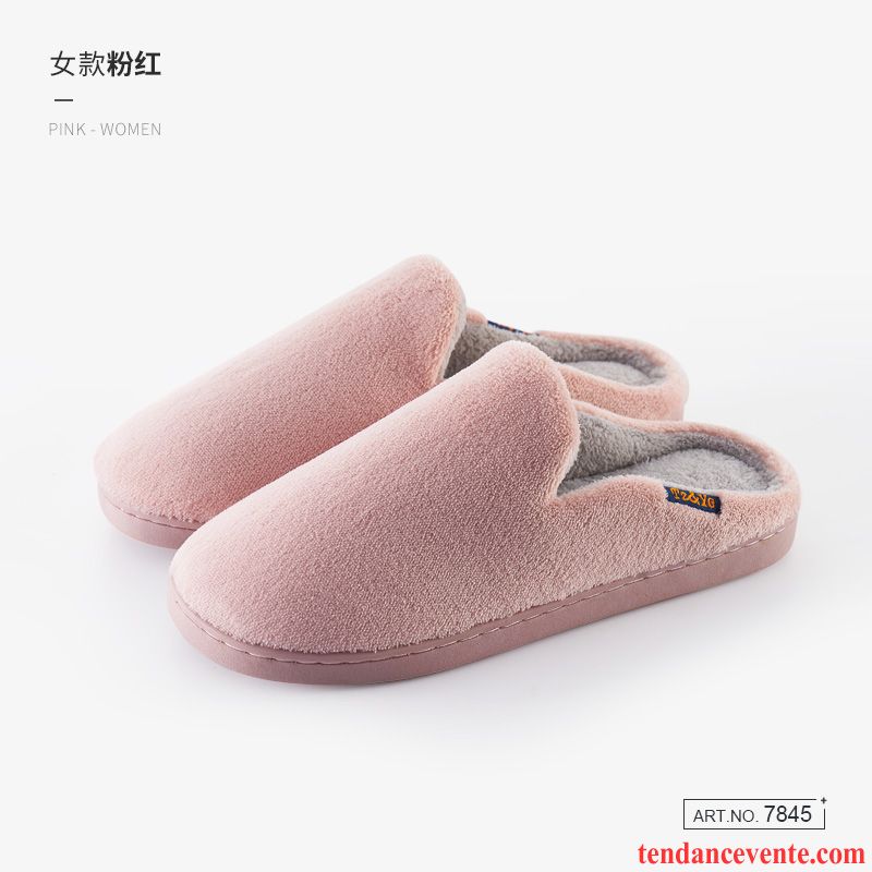 Chaussons Femme Semelle Épaisse Matelassé Plus De Velours Hiver Homme Chauds Rose