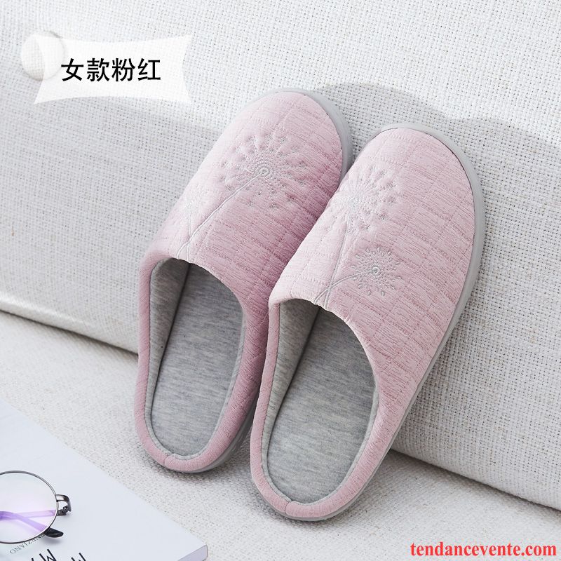 Chaussons Femme Semelle Épaisse Matelassé Plus De Velours Hiver Homme Chauds Rose