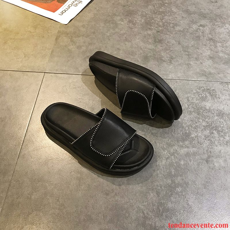 Chaussons Femme Vacances Semelle Épaisse Antidérapant Tendance Mode Été Noir Rouge