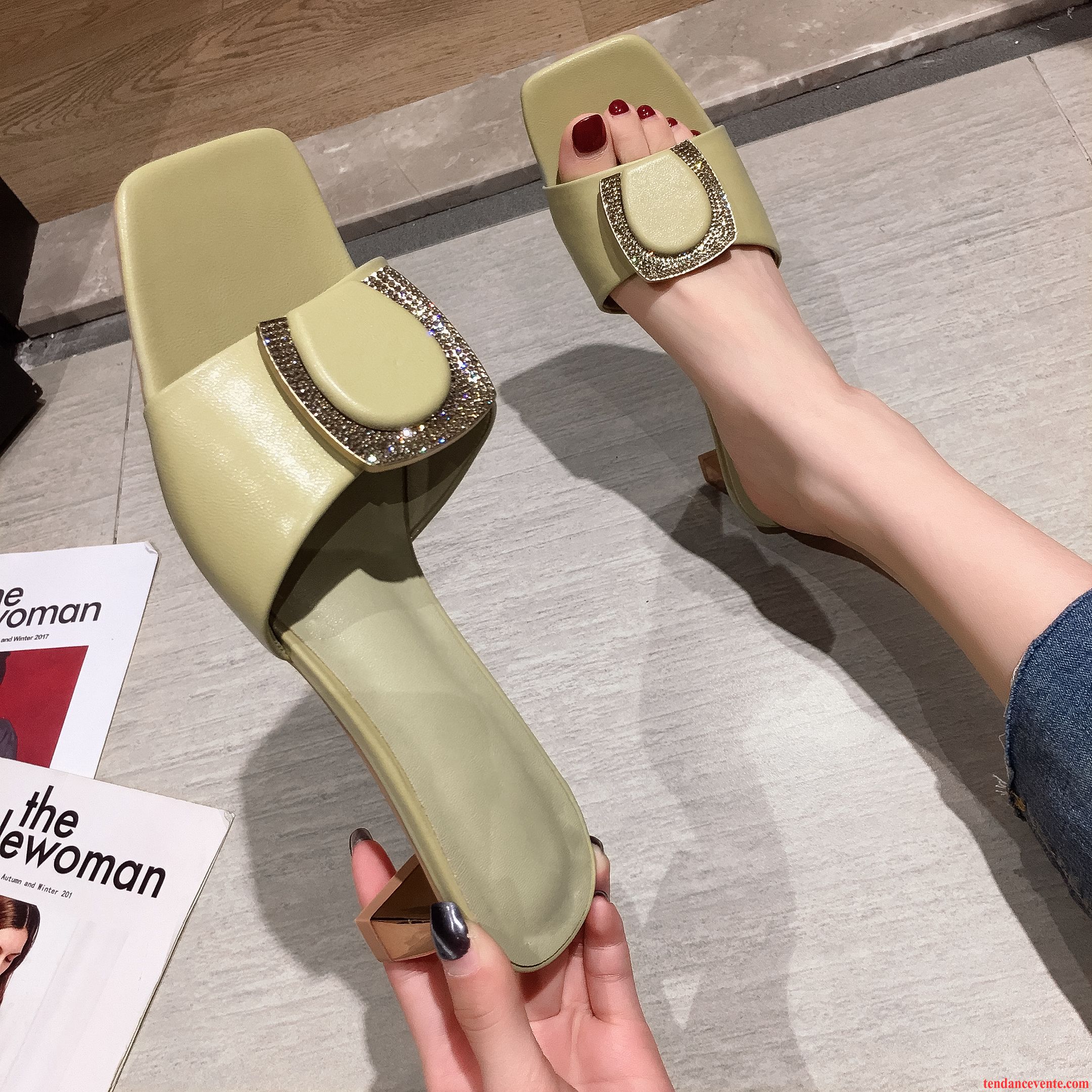 Chaussons Femme Épais Tous Les Assortis Printemps Rouge Vert