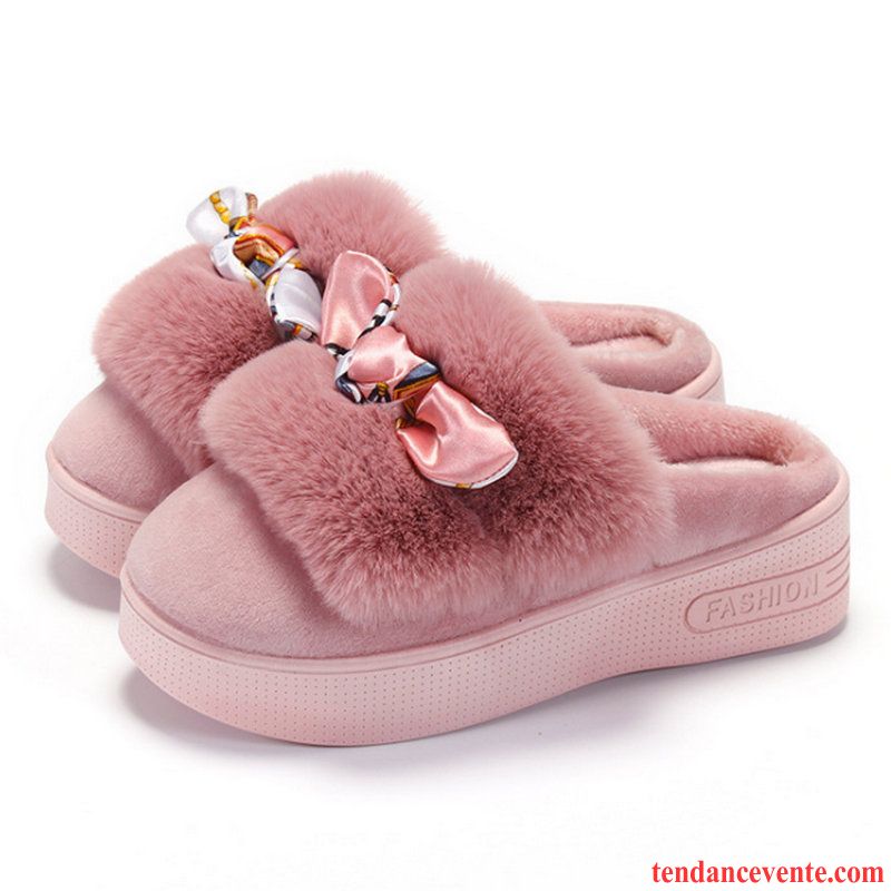 Chaussons Femme Étudiant Chauds Semelle Épaisse Hiver L'automne Imperméable Rose