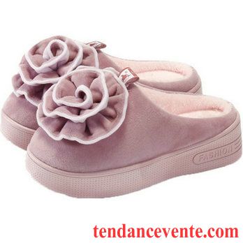 Chaussons Femme Étudiant Chauds Semelle Épaisse Hiver L'automne Imperméable Rose