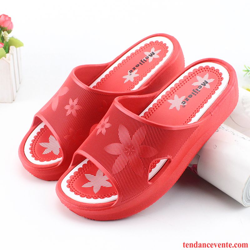 Chaussons Femme Été Antidérapant Semelle Épaisse Semelle Doux Plage Rose