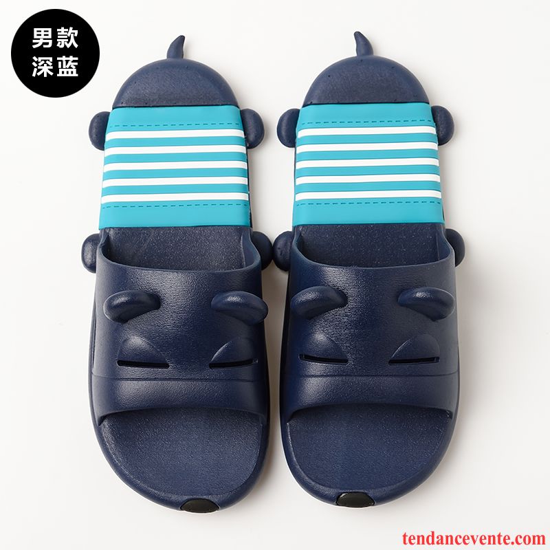 Chaussons Tongs Homme Antidérapant Fantaisie Femme Dessin Animé Semelle Épaisse Été Bleu Marin