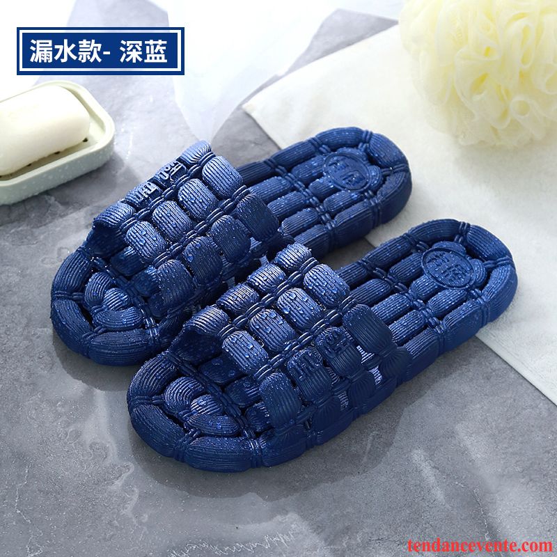 Chaussons Tongs Homme Antidérapant Fleur Fantaisie Été Bleu Foncé