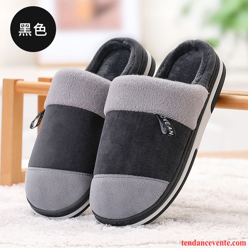 Chaussons Tongs Homme Antidérapant Hiver L'automne Semelle Doux Matelassé Taillissime Noir