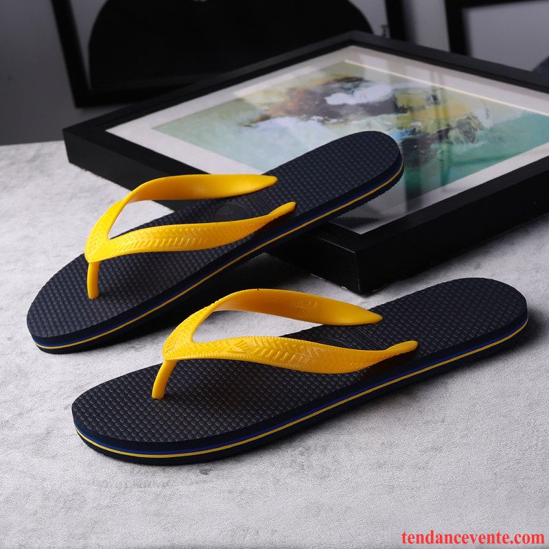 Chaussons Tongs Homme Antidérapant Mode Été Tendance Plage Jaune