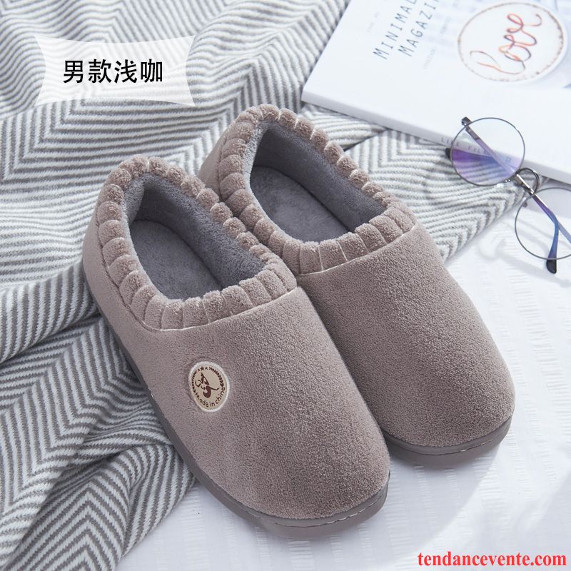 Chaussons Tongs Homme Antidérapant Semelle Épaisse Chauds Femme Matelassé Hiver Gris