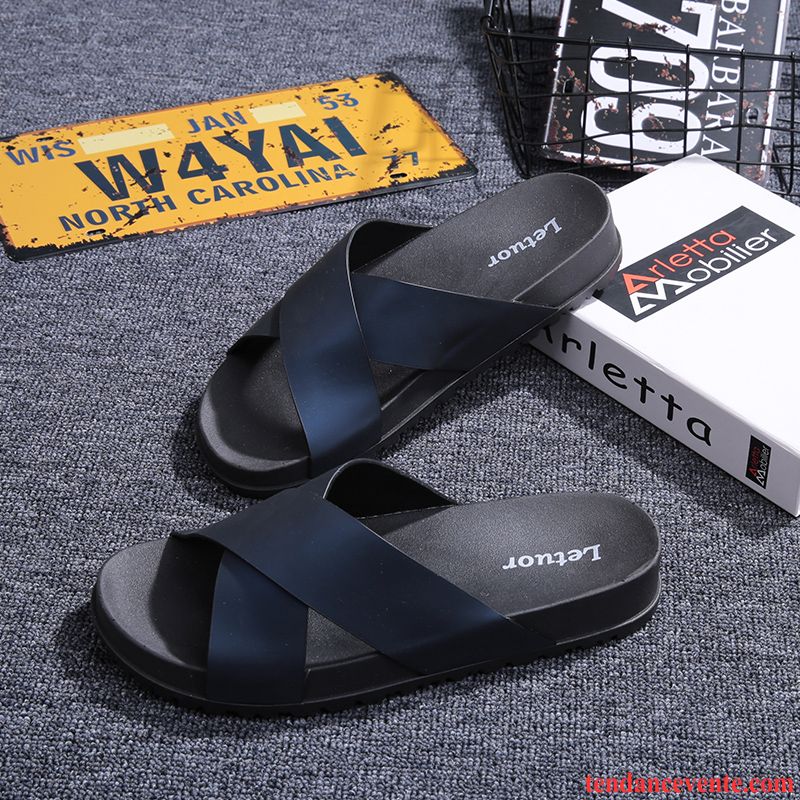 Chaussons Tongs Homme Antidérapant Semelle Épaisse Plage Été Mode Tendance Bleu Marin