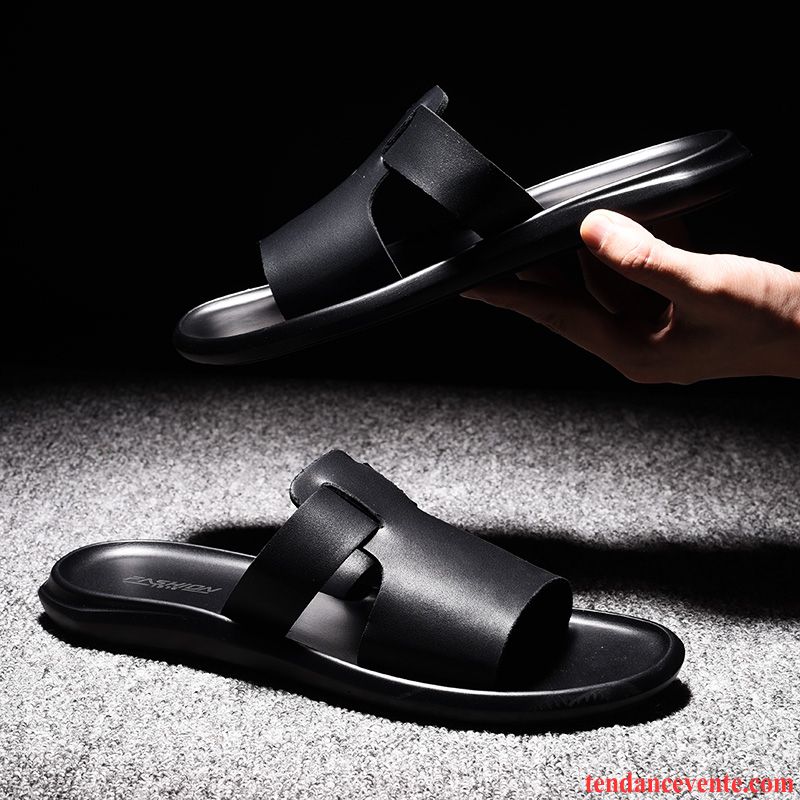 Chaussons Tongs Homme Antidérapant Tendance Décontractée Tous Les Assortis Mode Plage Noir