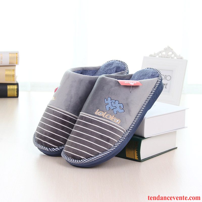 Chaussons Tongs Homme Chauds Antidérapant Hiver Taillissime Matelassé Bleu