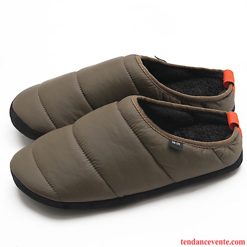 Chaussons Tongs Homme Chauds Imperméable Matelassé Hiver Semelle Épaisse Antidérapant Bleu