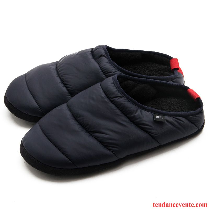 Chaussons Tongs Homme Chauds Imperméable Matelassé Hiver Semelle Épaisse Antidérapant Bleu