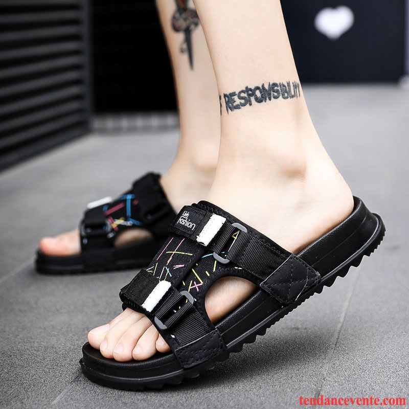 Chaussons Tongs Homme Décontractée Tendance Été Plage Sandales Mode Noir