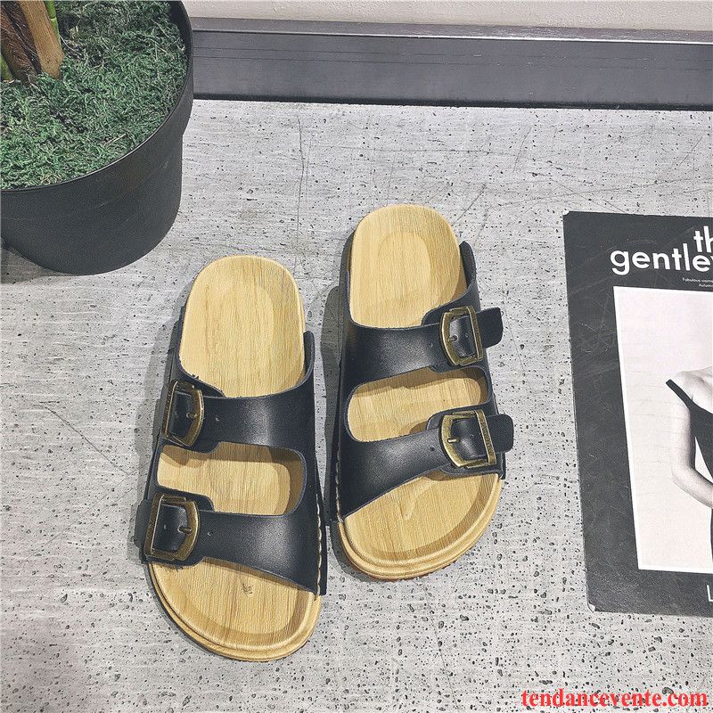 Chaussons Tongs Homme Fantaisie Cuir Véritable Tendance Été Personnalité Plage Noir