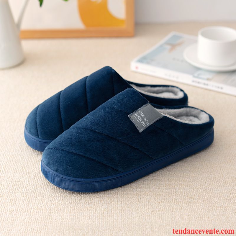 Chaussons Tongs Homme Femme L'automne Chauds Simple Semelle Épaisse Hiver Bleu