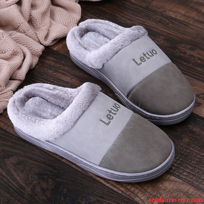 Chaussons Tongs Homme Imperméable Semelle Épaisse Fantaisie Antidérapant Matelassé Hiver Gris Foncé