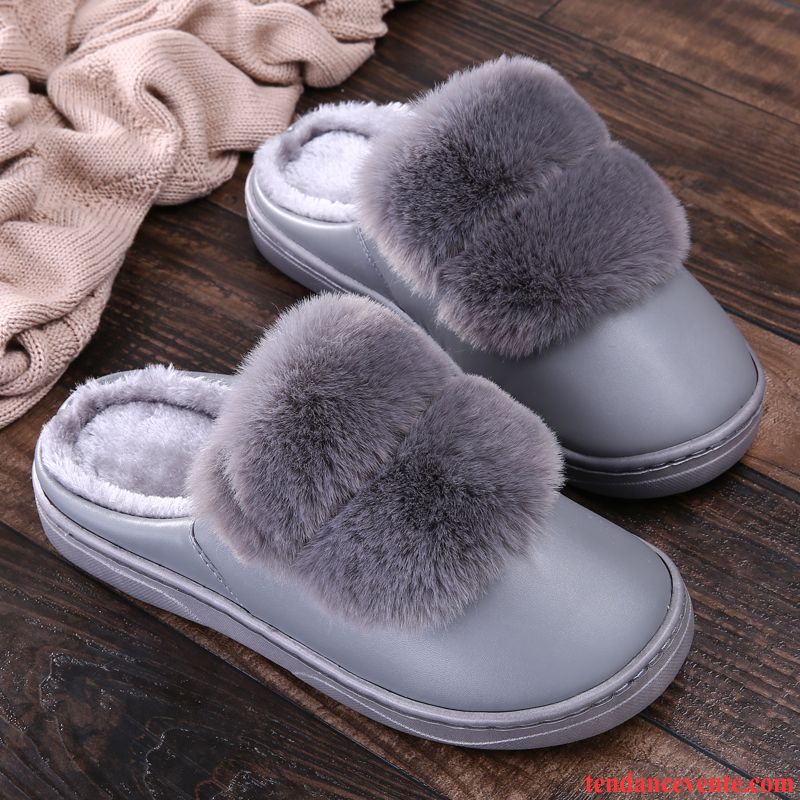 Chaussons Tongs Homme Imperméable Semelle Épaisse Fantaisie Antidérapant Matelassé Hiver Gris Foncé