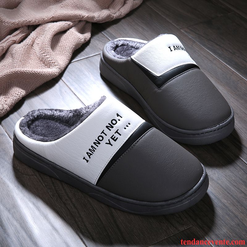 Chaussons Tongs Homme Imperméable Semelle Épaisse Fantaisie Antidérapant Matelassé Hiver Gris Foncé