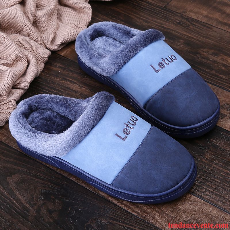 Chaussons Tongs Homme Imperméable Semelle Épaisse Fantaisie Antidérapant Matelassé Hiver Gris Foncé