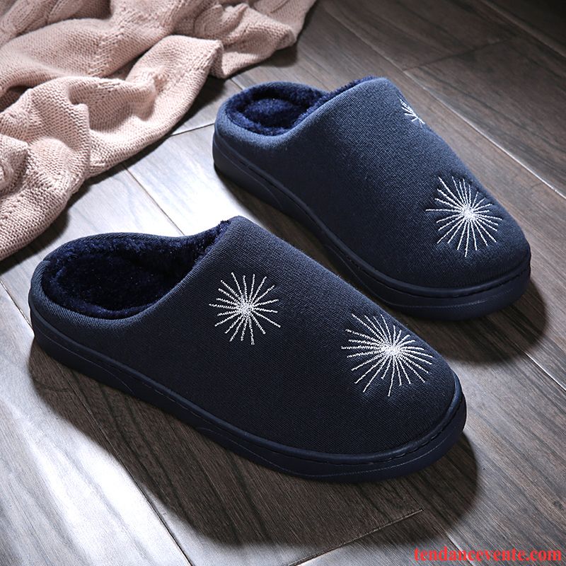 Chaussons Tongs Homme Matelassé Dessin Animé Semelle Épaisse Femme Fantaisie Hiver Bleu