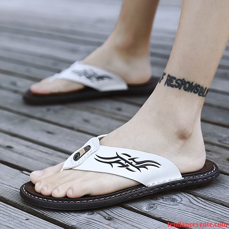 Chaussons Tongs Homme Mode Tendance Été Plage Personnalité Sandales Noir