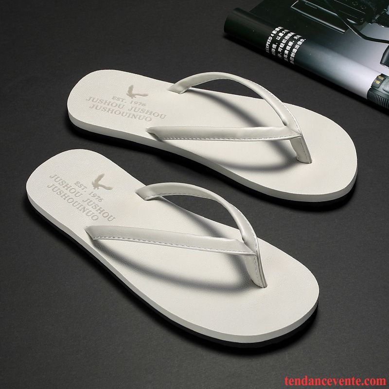 Chaussons Tongs Homme Personnalité Été Décontractée Mode Antidérapant Plage Blanc